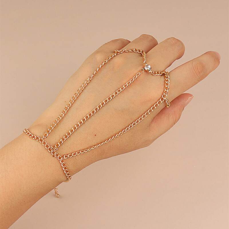 

Rhinestone Decor Chain Bracelet With Ring, Gold