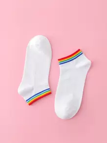 Rainbow Striped Ankle Socks - Multicolor - View 1