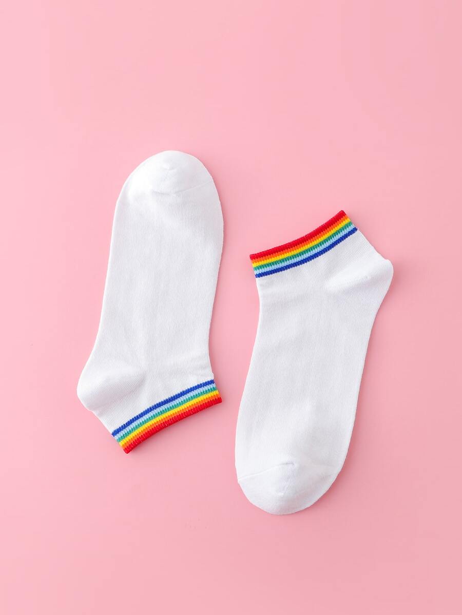Rainbow Striped Ankle Socks - Multicolor - View 1