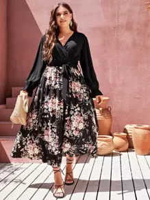 SHEIN Clasi Plus Floral Print Flounce Sleeve Belted Dress - Multicolor - View 5