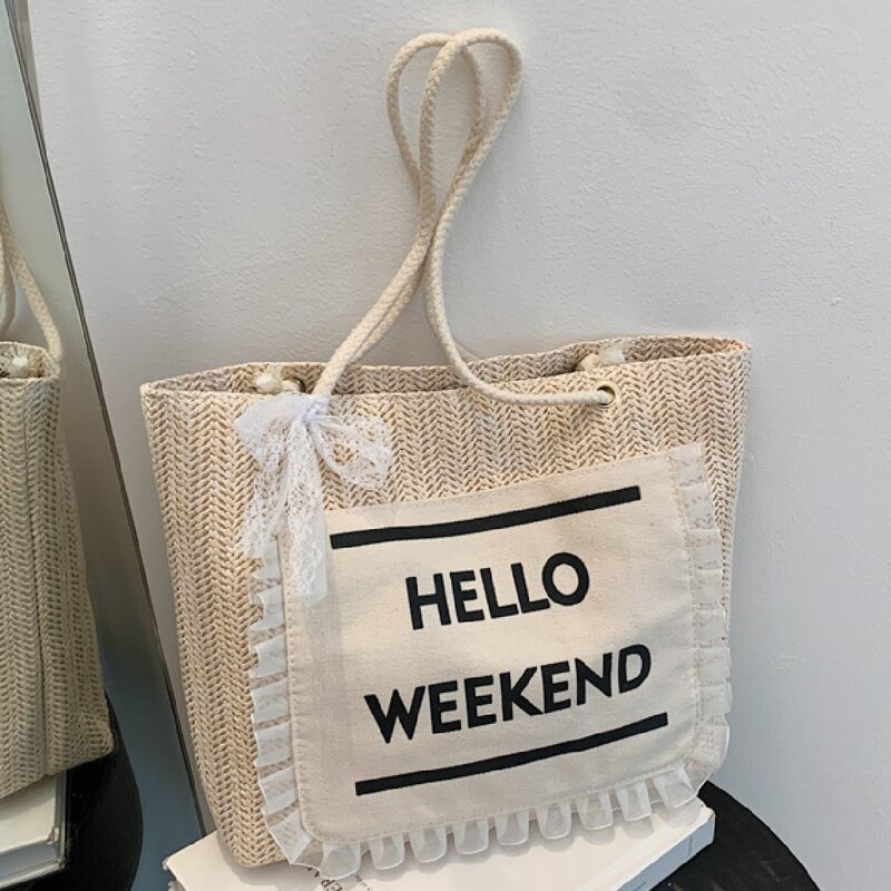 

Letter Graphic Tote Bag, Beige