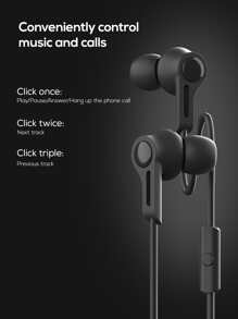 CLUBLU 3.5mm Plug  Wired In-Ear Headphones With Microphone Can Be Controlled By Wire - Black - View 5
