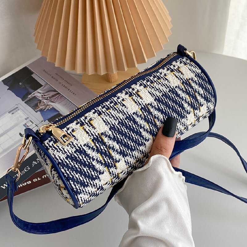 

Tweed Crossbody Bag, Blue and white