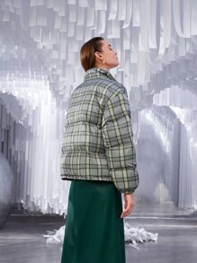 SHEIN Unity Plaid Drop Shoulder Slant Pocket Padded Coat - Multicolor - View 2