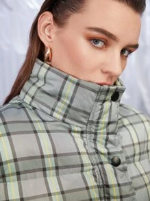 SHEIN Unity Plaid Drop Shoulder Slant Pocket Padded Coat - Multicolor - View 6