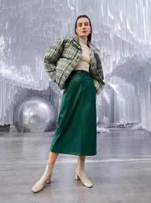 SHEIN Unity Plaid Drop Shoulder Slant Pocket Padded Coat - Multicolor - View 8