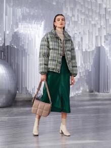 SHEIN Unity Plaid Drop Shoulder Slant Pocket Padded Coat - Multicolor - View 9