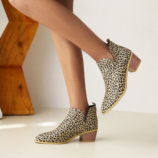 

Dalmatian Pattern Chunky Heeled Boots, Apricot