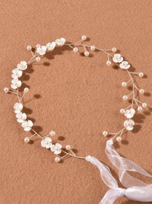 1 件女士手工仿珍珠花头带，适合新娘婚礼派对优雅情人节 - 白色 - 查看 3