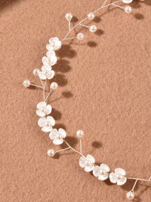 1 件女士手工仿珍珠花头带，适合新娘婚礼派对优雅情人节 - 白色 - 查看 4