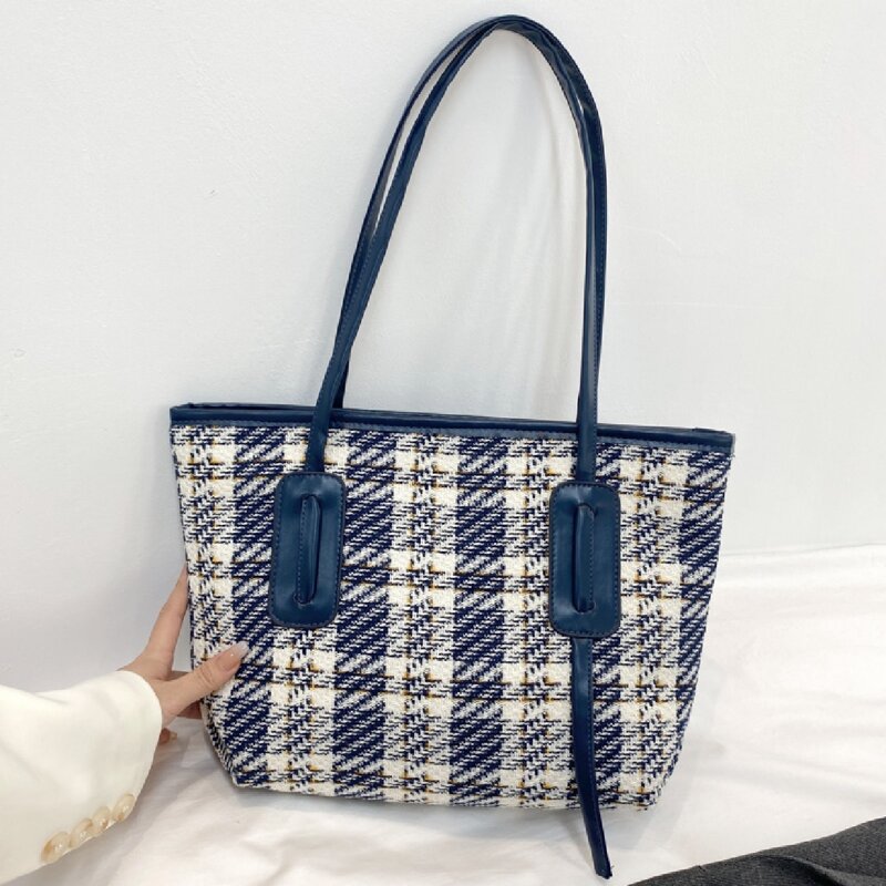 

Tweed Shoulder Tote Bag, Blue