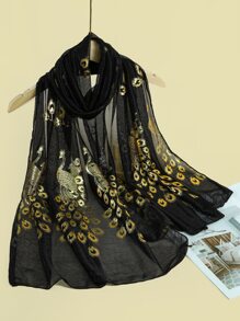 Khăn quàng in hình con công boho để mặc hàng ngày - màu đen - Xem 1