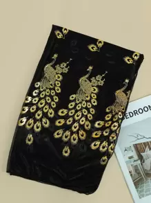 Khăn quàng in hình con công boho để mặc hàng ngày - màu đen - Xem 2