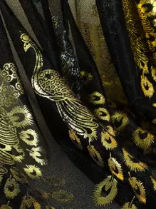 Khăn quàng in hình con công boho để mặc hàng ngày - màu đen - Xem 3