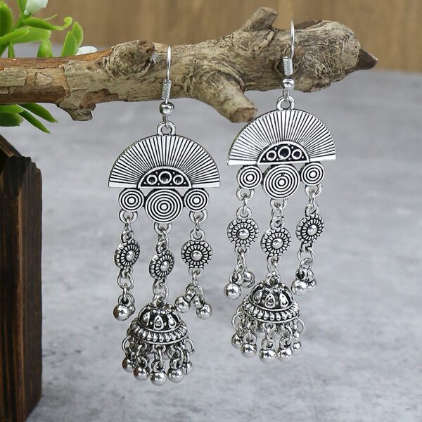 

Round Ball Decor Jhumka Earrings, Antique silver