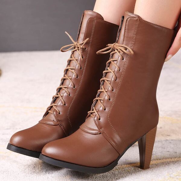 

Minimalist Lace Up Front Fashion Boots, Brown