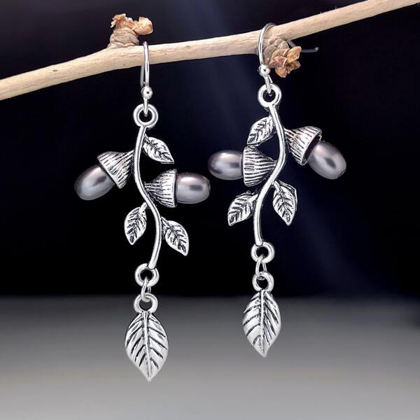 

Faux Pearl Decor Drop Earrings, Antique silver