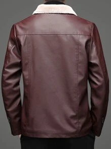 Manfinity Men Zip Pocket Borg Collar Teddy Lined PU Leather Jacket