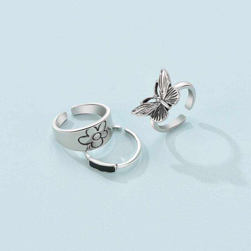 

3pcs Butterfly Decor Ring, Multicolor