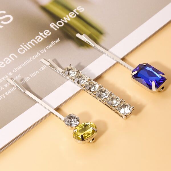 

3pcs Rhinestone Decor Hair Clip, Multicolor