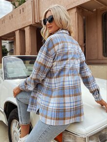 Simplee Plaid Flap Pocket Button Through Shirt - Multicolor - View 2