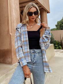 Simplee Plaid Flap Pocket Button Through Shirt - Multicolor - View 4