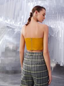 SHEIN Unity O-ring Front Crop PU Leather Tube Top - Ginger - View 2