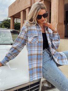 Simplee Plaid Flap Pocket Button Through Shirt - Multicolor - View 6
