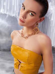 SHEIN Unity O-ring Front Crop PU Leather Tube Top - Ginger - View 6