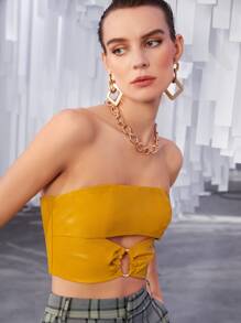 SHEIN Unity O-ring Front Crop PU Leather Tube Top - Ginger - View 7