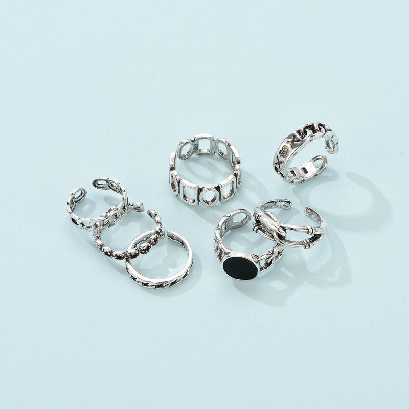 

7pcs Chain Design Ring, Multicolor