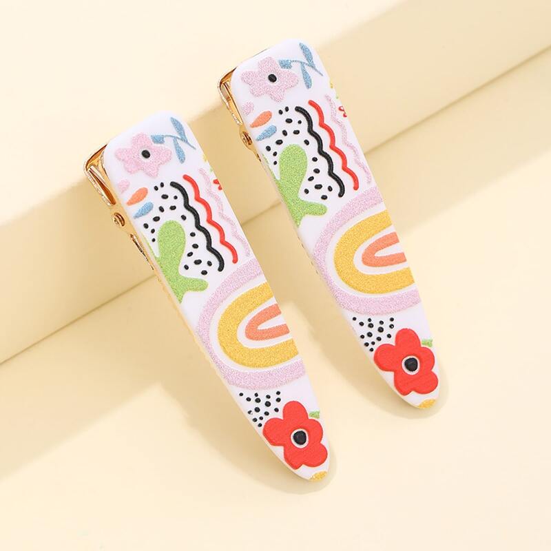 

2pcs Flower Print Hair Clip, Multicolor