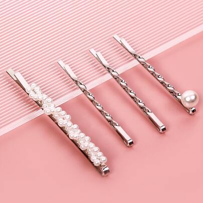 4pcs Faux Pearl Decor Hair Clip
