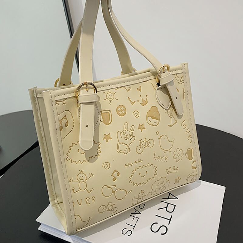 

Cartoon Embossed Shoulder Bag, Beige