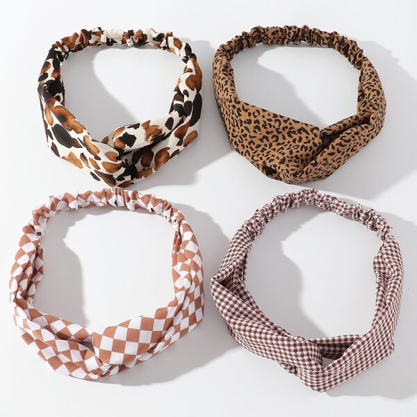 

4pcs Plaid Hair Band, Multicolor