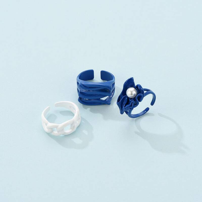 

3pcs Faux Pearl Decor Ring, Multicolor