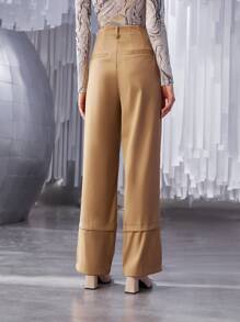 SHEIN Unity High Waist Plicated Slit Hem Pants - Apricot - View 2