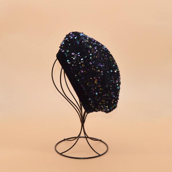 

Sequin Decor Beret, Navy blue