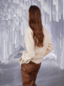 SHEIN Privé Dual Pocket Drop Shoulder PU Leather Blouse Without Belt - Apricot - View 2