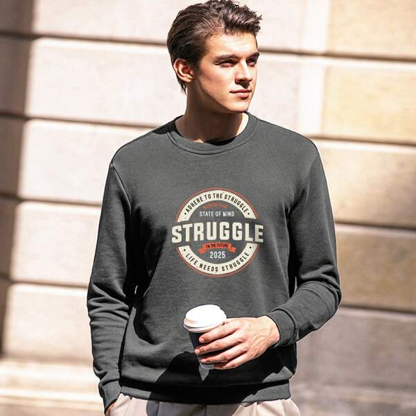 

Men Slogan Print Sweatshirt, Dark grey