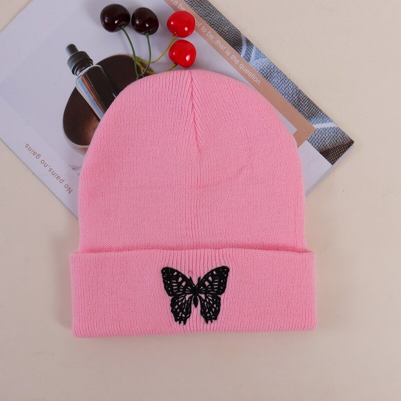 

1pc Butterfly Embroidery Beanie, Pink