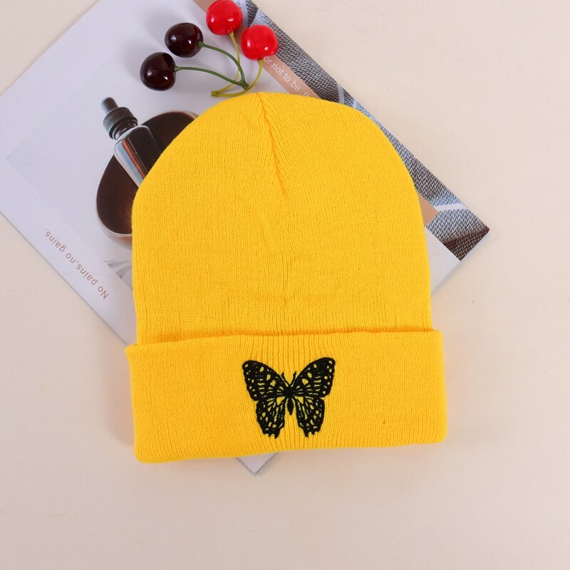

1pc Butterfly Embroidery Beanie, Yellow