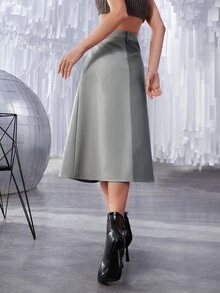 SHEIN Unity 雙色單排釦PU皮革半身裙