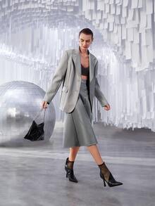 SHEIN Unity 雙色單排釦PU皮革半身裙