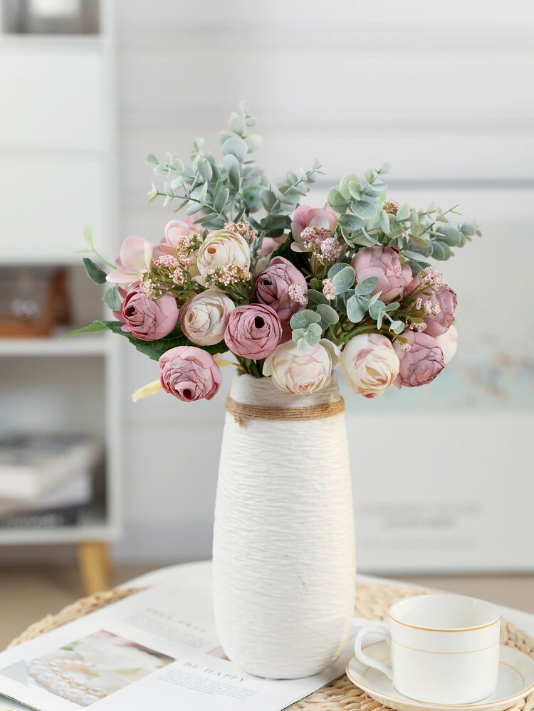 1 Pieza / 3 Piezas Flores Artificiales De Plástico Eucalipto Y Hortensia Falsificados Bouquet De Flores Artificiales Para La Boda, El Hogar Y La Mesa Central De La Fiesta - Multicolor - Añade 6