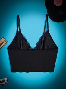 ROMWE Goth Floral Lace Lace-up Front Bralette - Black - View 2