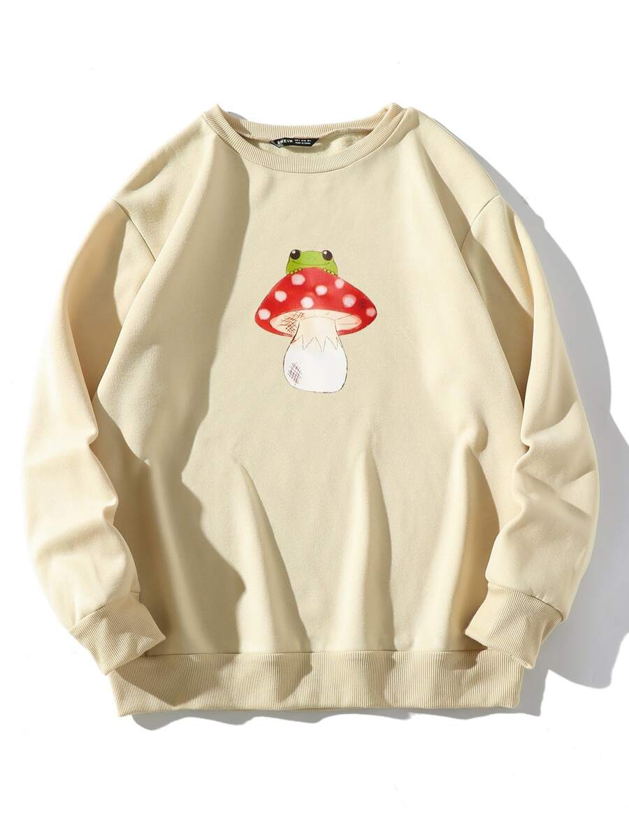Mushroom & Frog Print Sweatshirt - Khaki - View 1