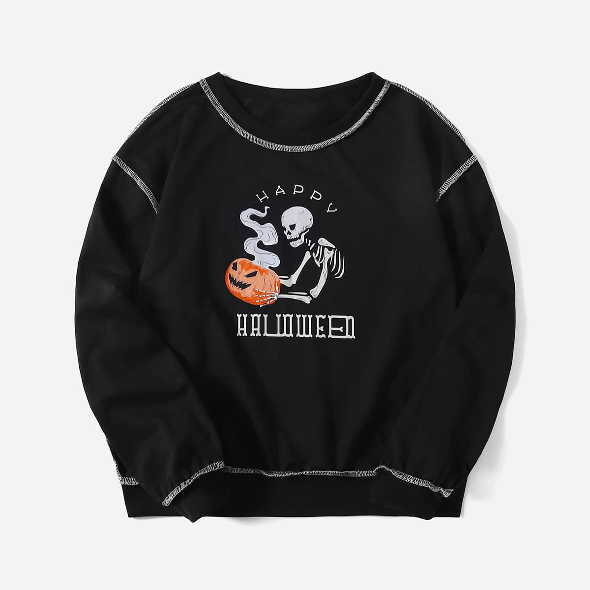 

Stitching Trim Letter Halloween Graphic Sweatshirt, Black