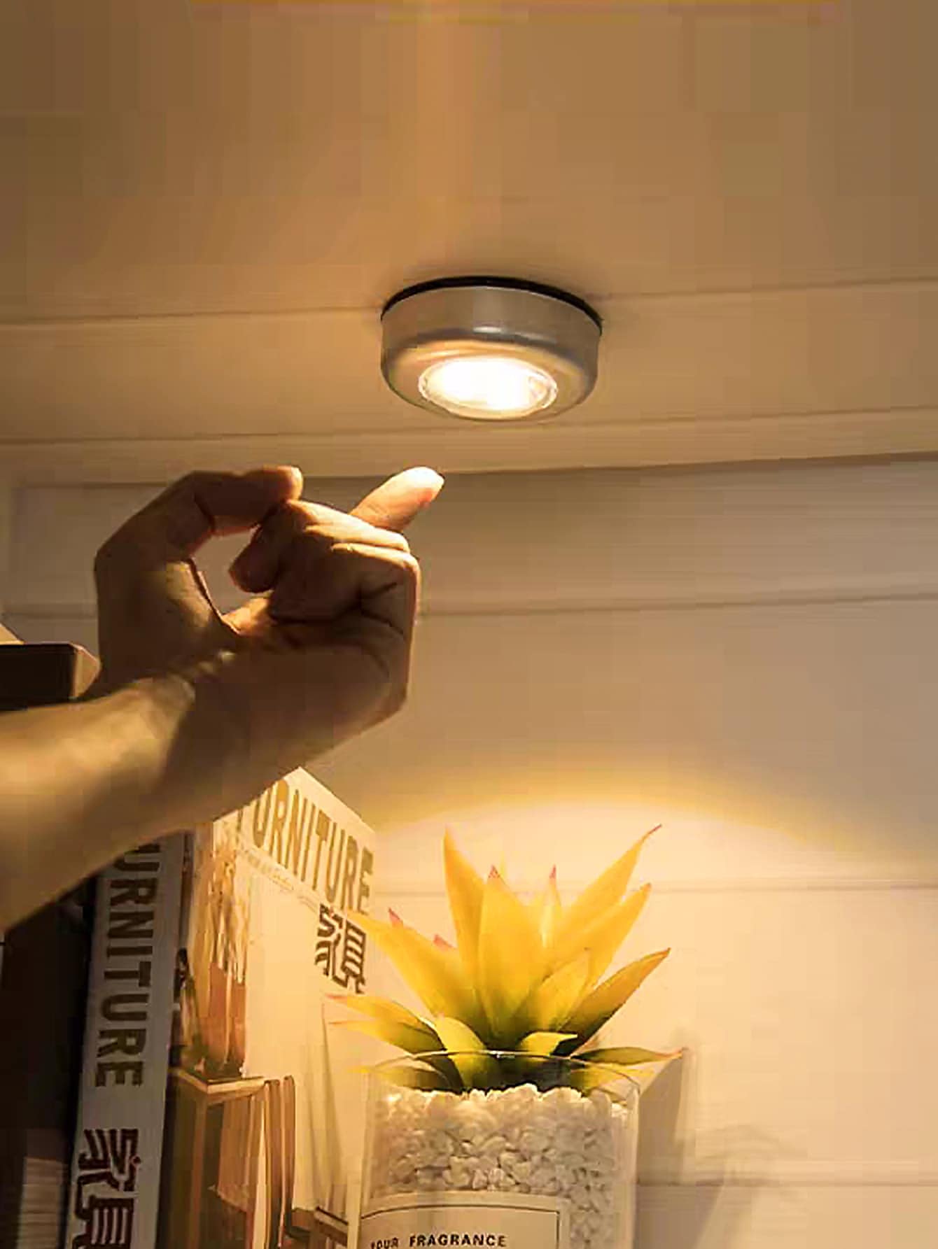 1pc 3-LED High Brightness Electronic Touch Switch Warm Light Cabinet Lamp, Night Light Suitable For Bedroom, Room, Kitchen, Hallway, Bathroom