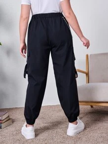 Pantalones cargo unicolor con estampado de cadena - Negro - Ver 2